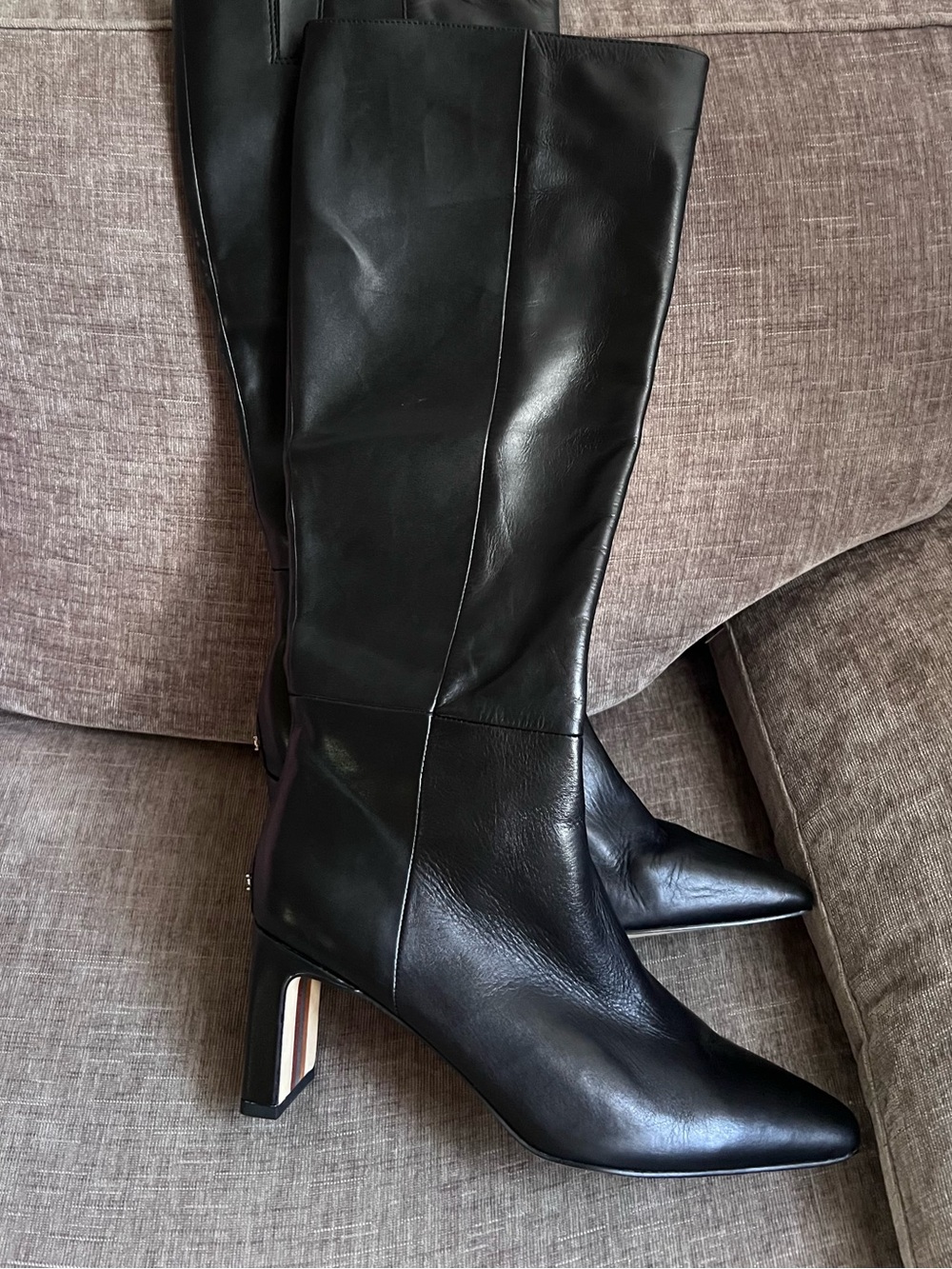 Sam Edelman Black Leather Knee-High Pointed-Toe Boots